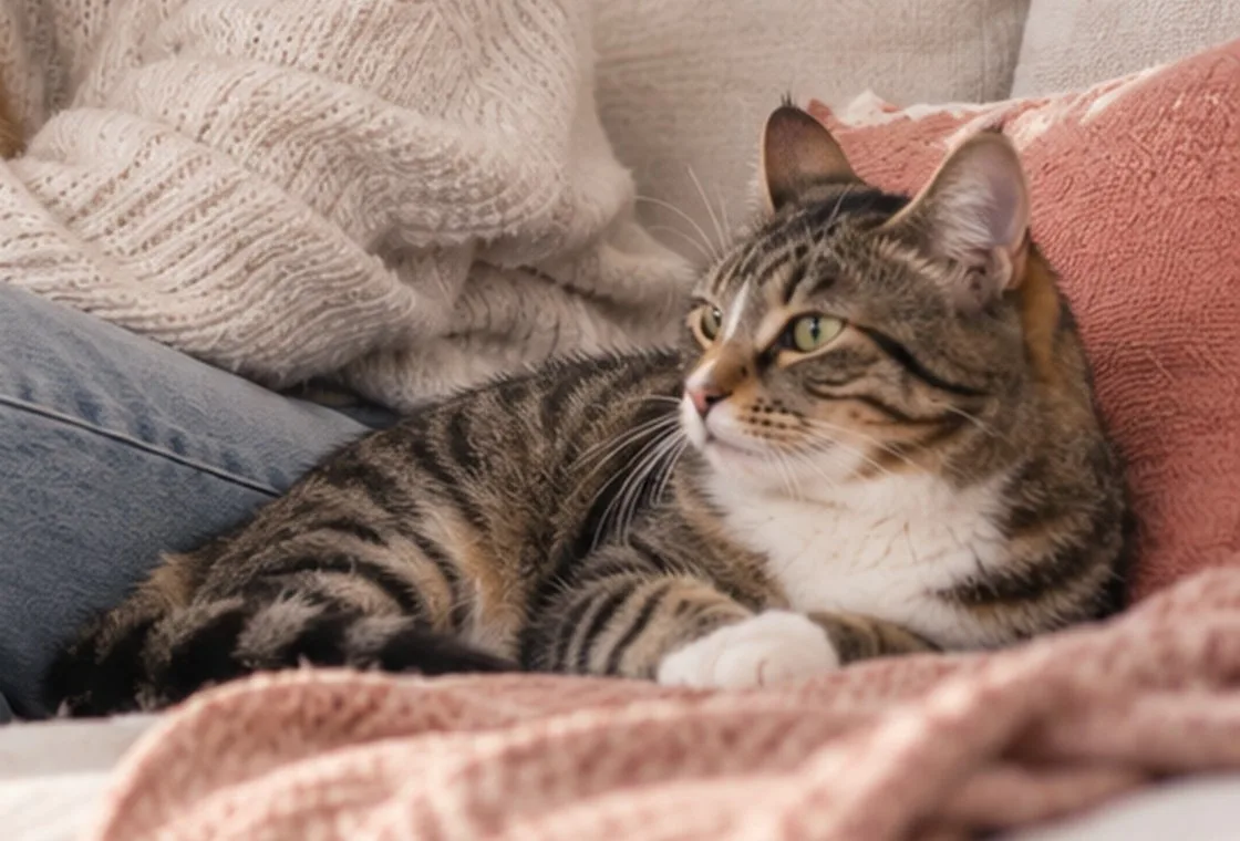 Tabby cat resting at home